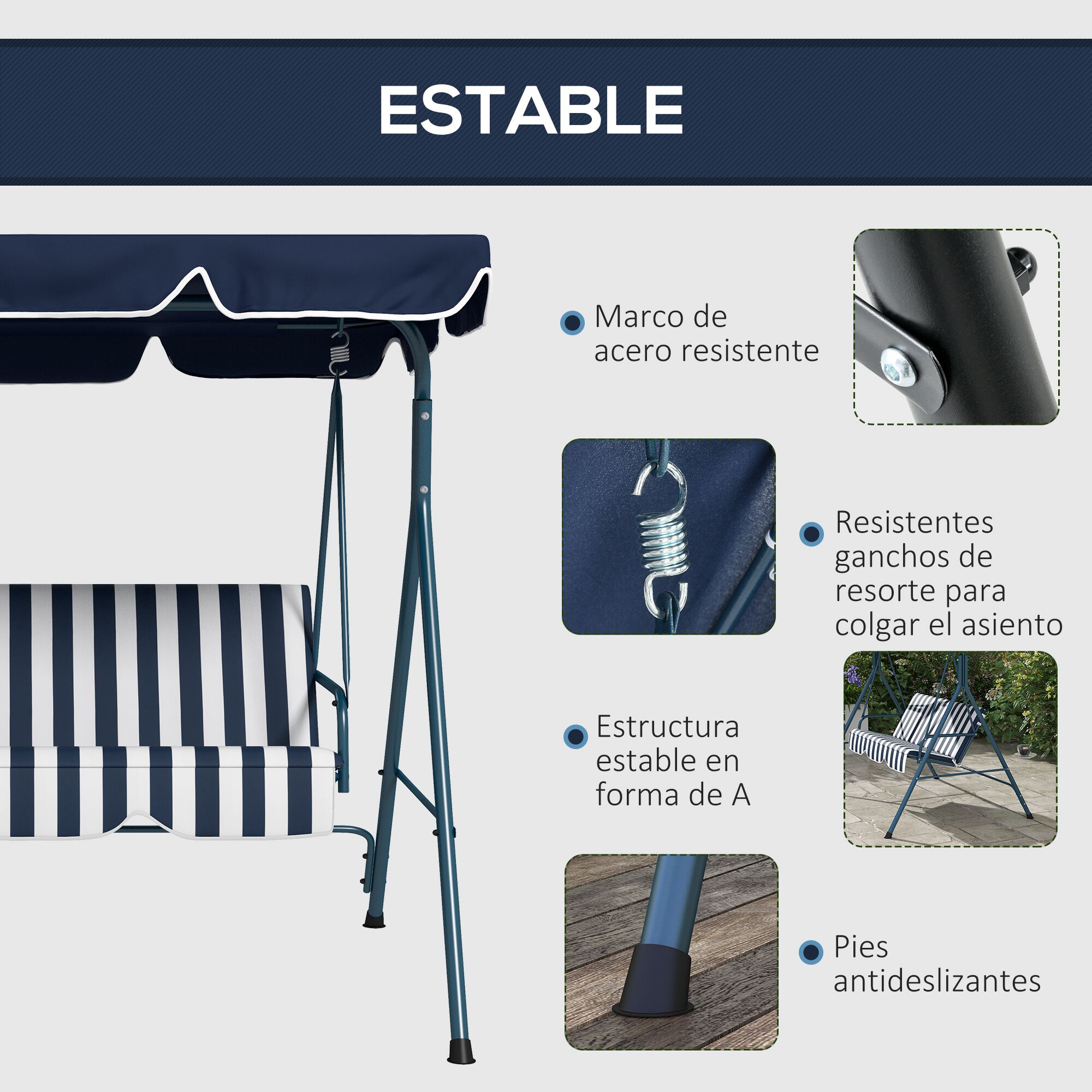 Outsunny Columpio de Jard&iacute;n Azul, , large Imagen numero 5