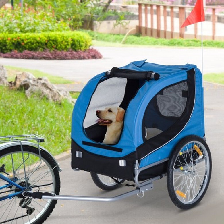 Remolque de bicicleta PawHut para perros color Azul/Negro, , large image number null