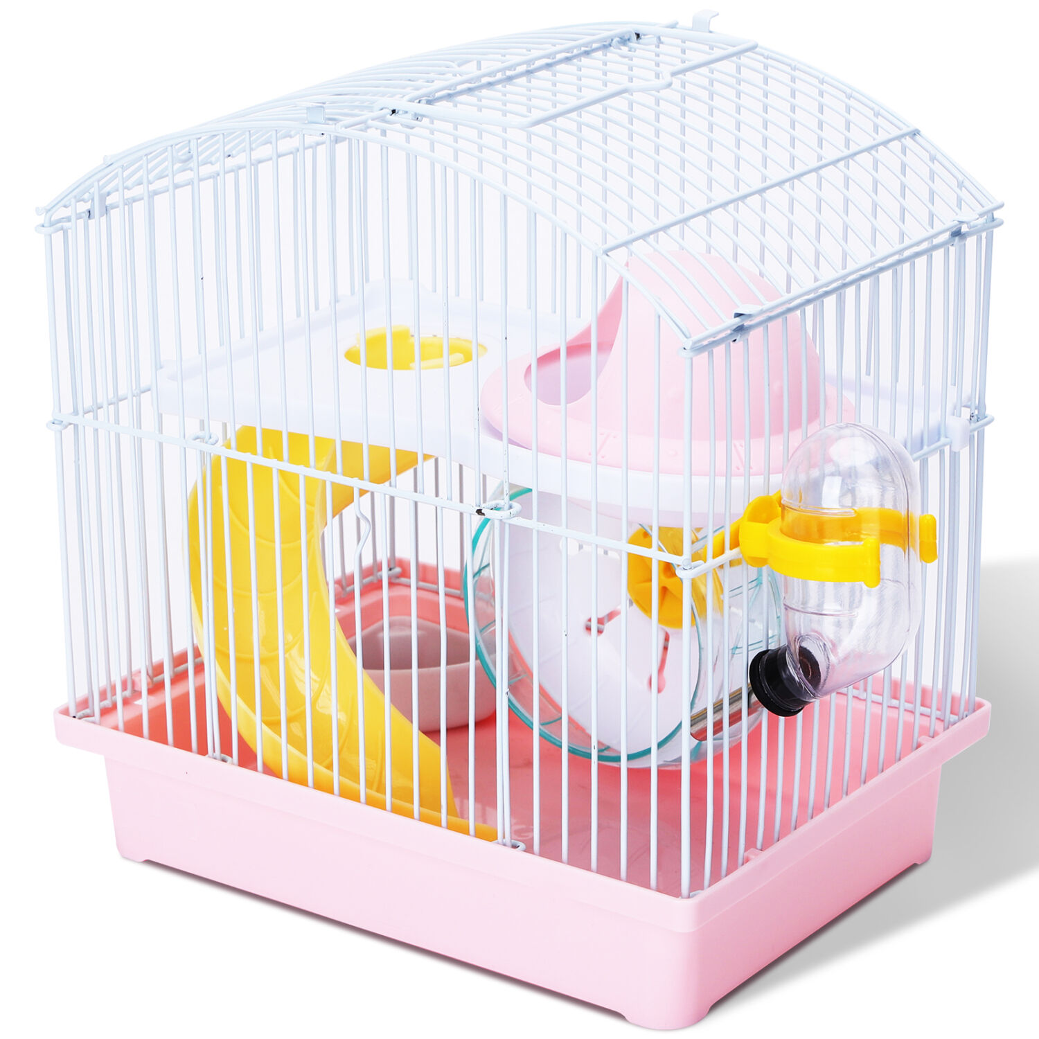 Nobleza - Jaula para H&aacute;mster， Casa para Animales Peque&ntilde;os 2 Pisos con Rueda Bebedero comedero， L23*W17*H24CM (Rosa), , large Imagen numero 1