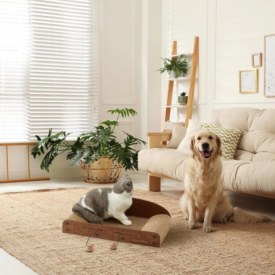 Fukumaru Cama y Rascador de Gato &ndash; Papel Corrugado y Fieltro, Espacio Grande para Descanso y Juego, , large Imagen numero 5