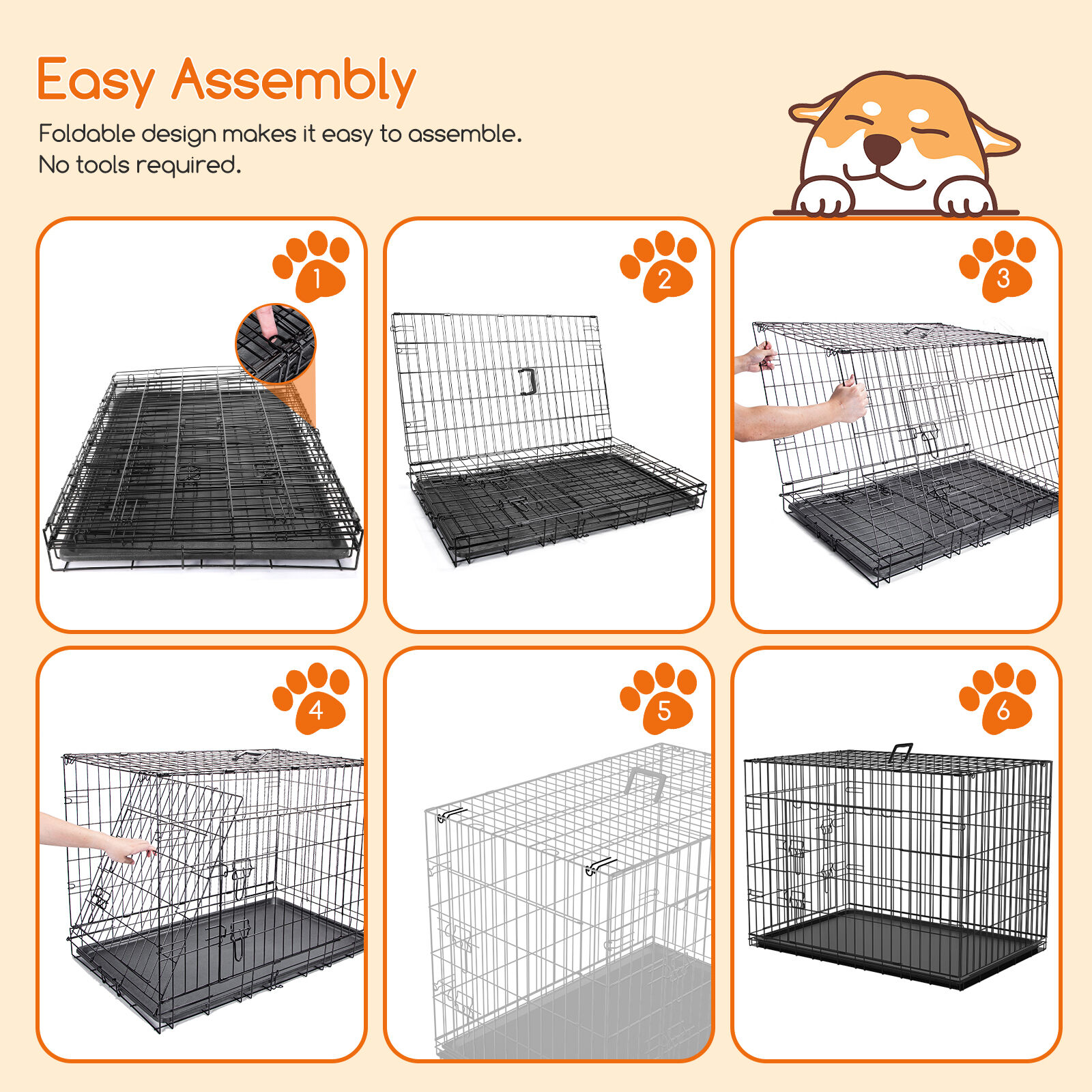 Nobleza - Jaula Met&aacute;lica para Perros, 121x74x80.5cm,Jaula para Mascotas con 2 Puertas, Bandeja Base de Pl&aacute;stico Resistente a la Masticaci&oacute;n y Asa de Transport - Negro, , large Imagen numero 5