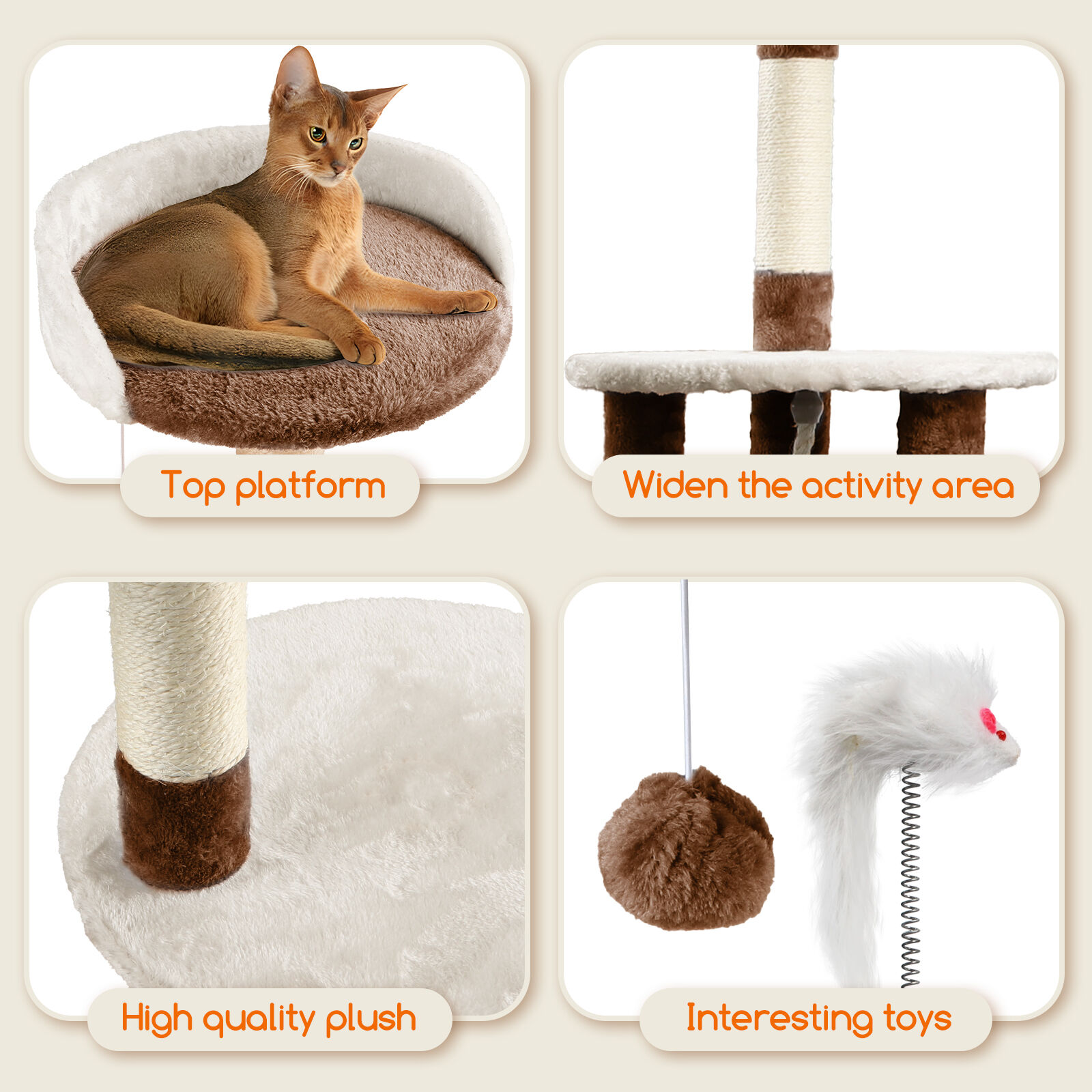 Nobleza Rascador para gatos, Altura 118.5 cm, &Aacute;rbol Estable para Gatos, 4 Plataformas, 1 Cueva, 1 Pomp&oacute;n, 1 Peluche, Marr&oacute;n, , large Imagen numero 2