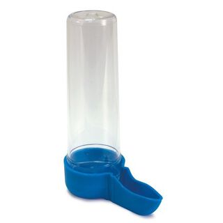 Bebedero en forma de tubo azul para aves