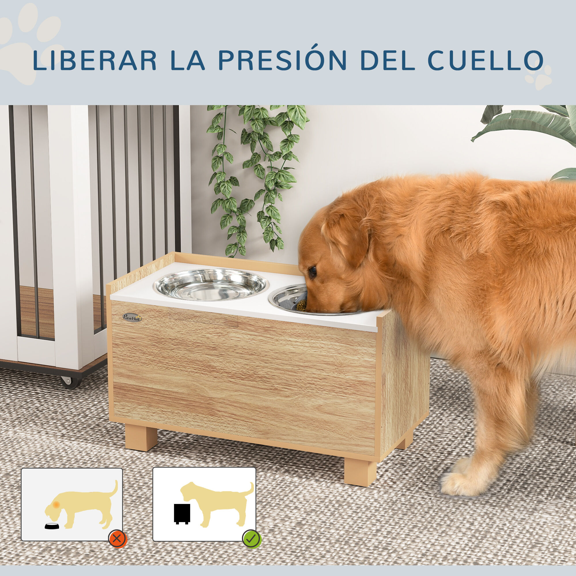 PawHut Comedero para Perros Roble, , large Imagen numero 5