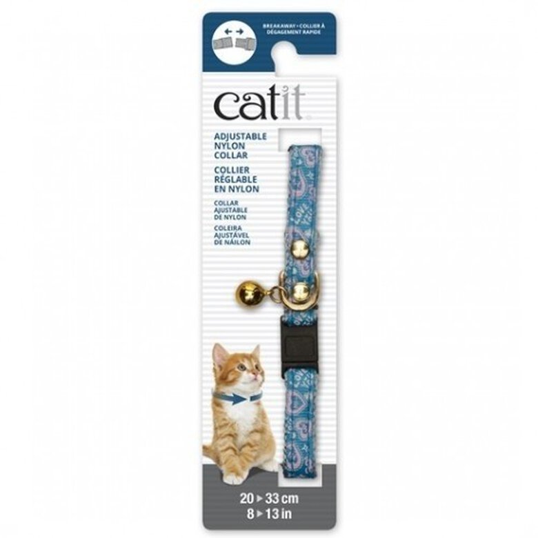Collar de nylon con cascabel para gatos color Azul/Corazón, , large image number null