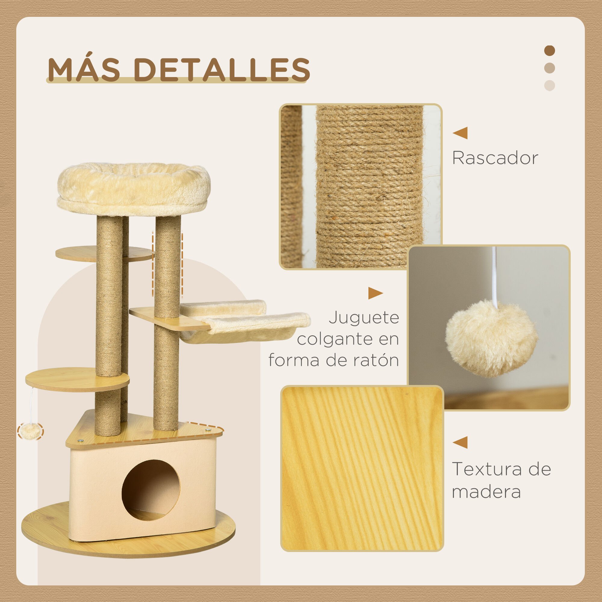 PawHut Conjunto para Gatos Madera Natural, , large Imagen numero 5