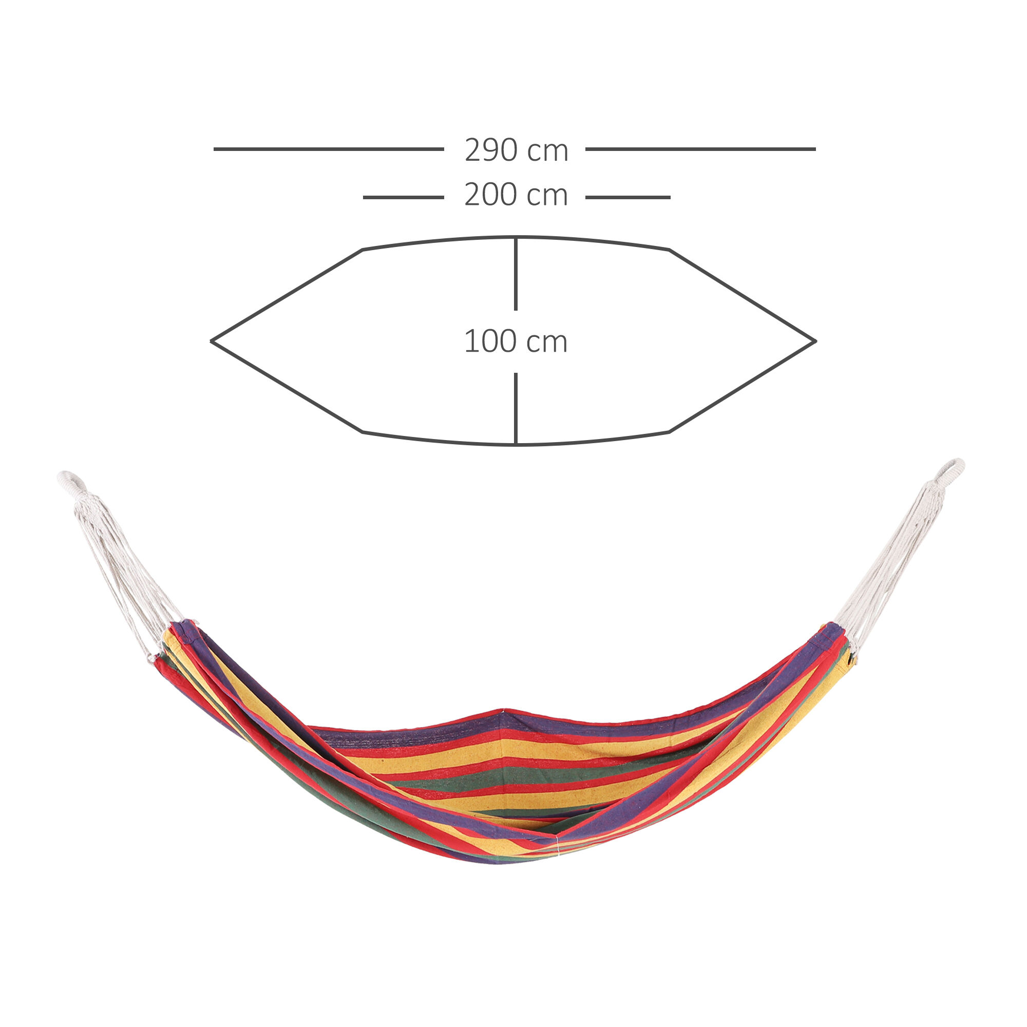 Outsunny Hamaca de Algod&oacute;n para Jard&iacute;n 200x100 cm Hamaca Colgante Port&aacute;til Carga M&aacute;x. 120 kg para Acampar Piscina Camping Rayas Multicolor, , large Imagen numero 3