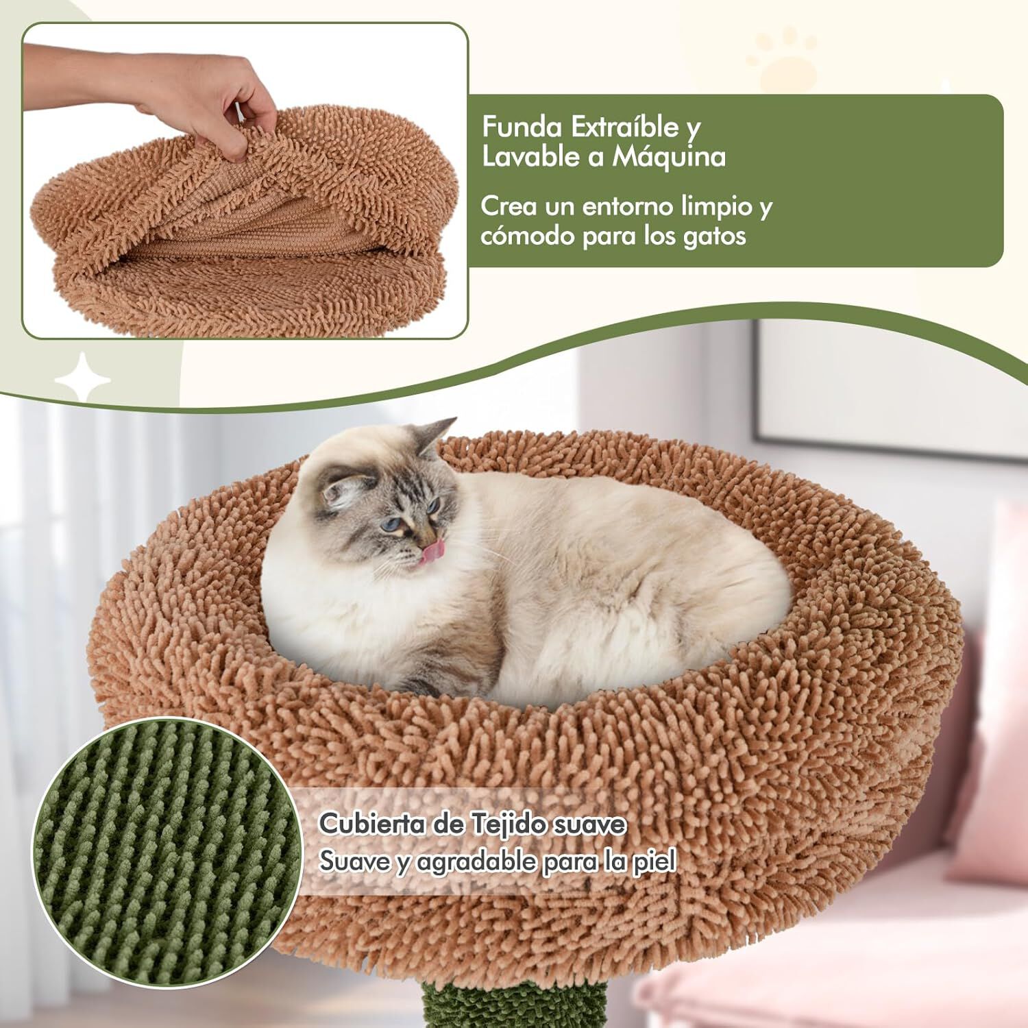 COSTWAY &Aacute;rbol para Gatos de Altura 152 cm, &Aacute;rbol Rascador para Gatos con Hamaca, Plataform de Felpa, Postes de Rascado de Sisal, Torre para Gatos, Centro de Actividades para Gatos, Verde y Marr&oacute;n, , large Imagen numero 5