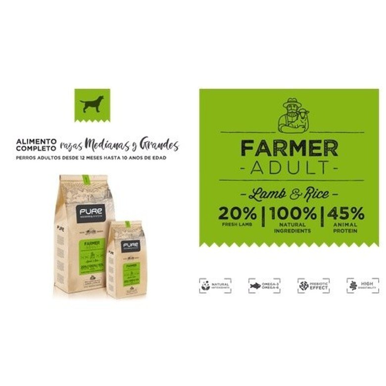 Pure farmer lamb pienso cordero y arroz para perros adultos medianos y grandes, , large image number null