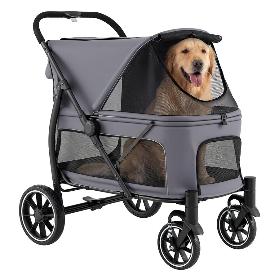 COSTWAY Carrito para Perros Plegable Grande, Cochecito para Mascotas con Ruedas, Toldo Ajustable de Malla, Bolsillos de Almacenamiento y Cintur&oacute;n de Seguridad, Carga 40 kg, 96 x 71 x 102,5 cm, Gris, , large Imagen numero 1