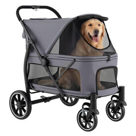 COSTWAY Carrito para Perros Plegable Grande, Cochecito para Mascotas con Ruedas, Toldo Ajustable de Malla, Bolsillos de Almacenamiento y Cintur&oacute;n de Seguridad, Carga 40 kg, 96 x 71 x 102,5 cm, Gris