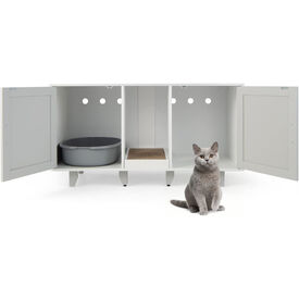 COSTWAY Cajas de Arena para Dos Gatos con Arenero Cubierto y Tablero Rascador para gatos