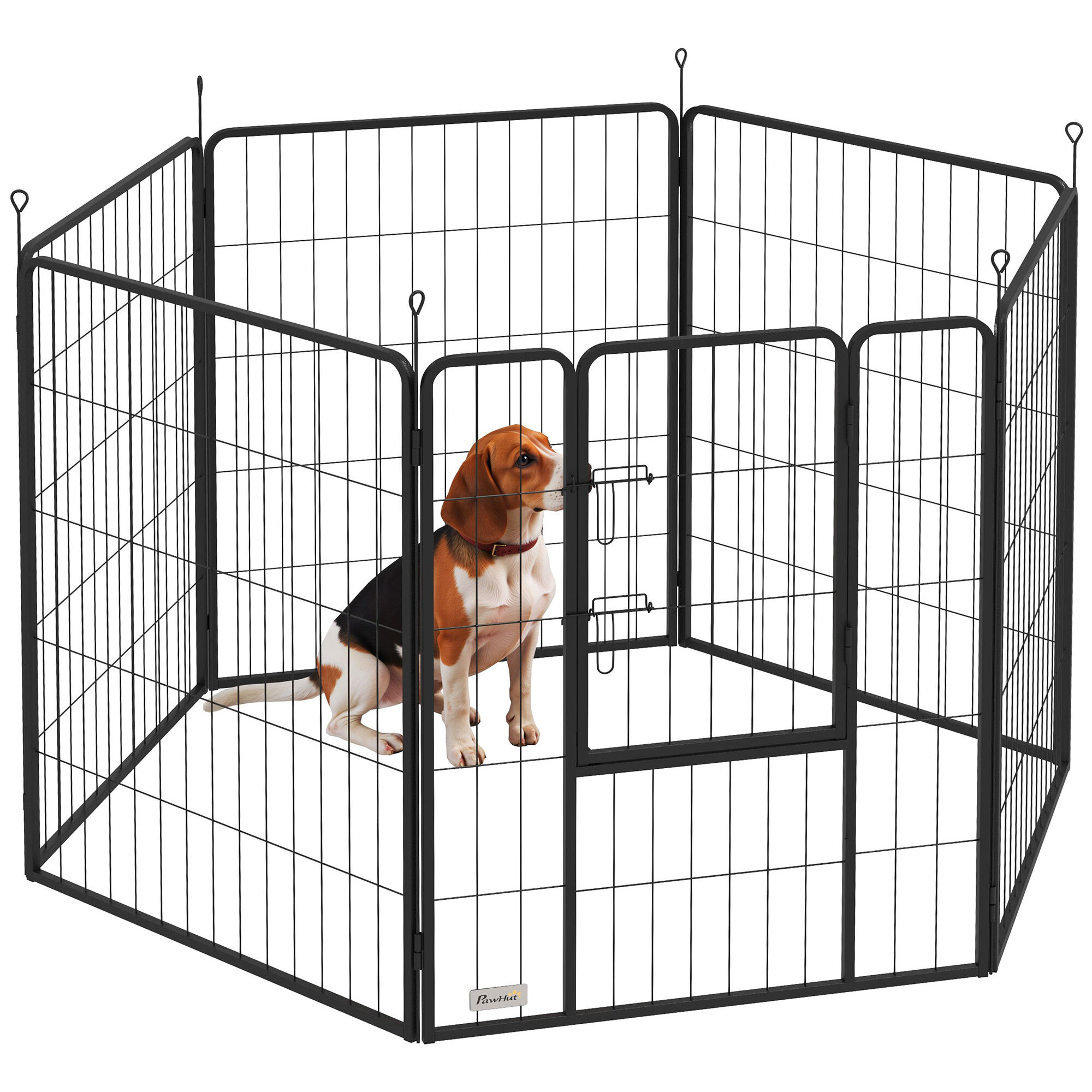 PawHut Parque para Perros de 6 Paneles de 80 cm de Altura, Vallas para Perros de Acero Plegable, con Puerta, para Interior y Exterior, Negro, , large Imagen numero 11
