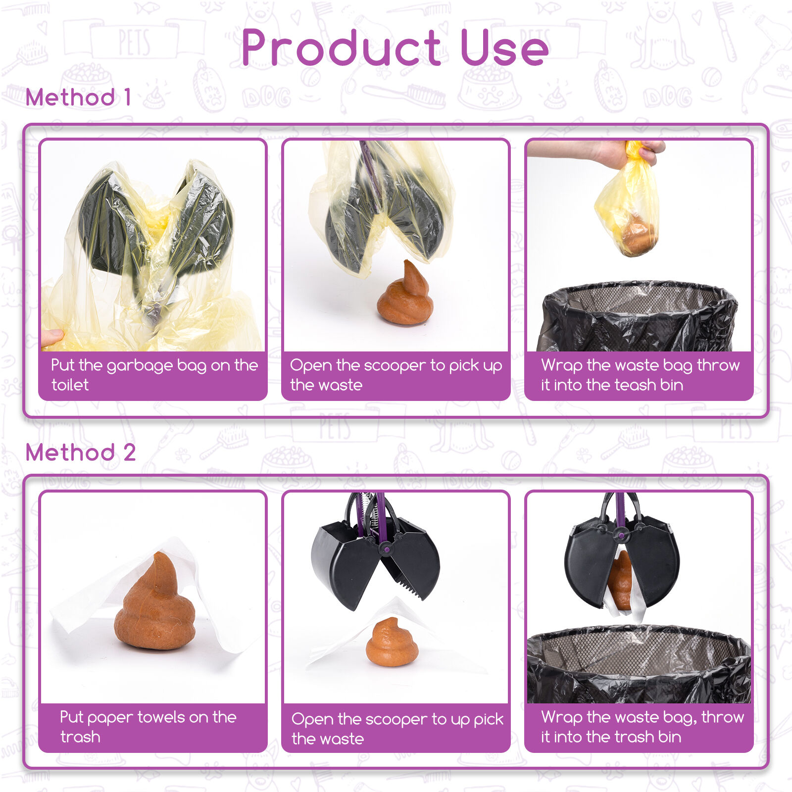 Nobleza Recogedor de Caca para Perros, Dog Poop Scooper,  38.5cm Recogedor de Excrementos para Mascota Perro Gato de Largo con Mango,  Rastrillo para Recoger Residuos de Caca ,con Resorte Duradero (M), , large Imagen numero 3