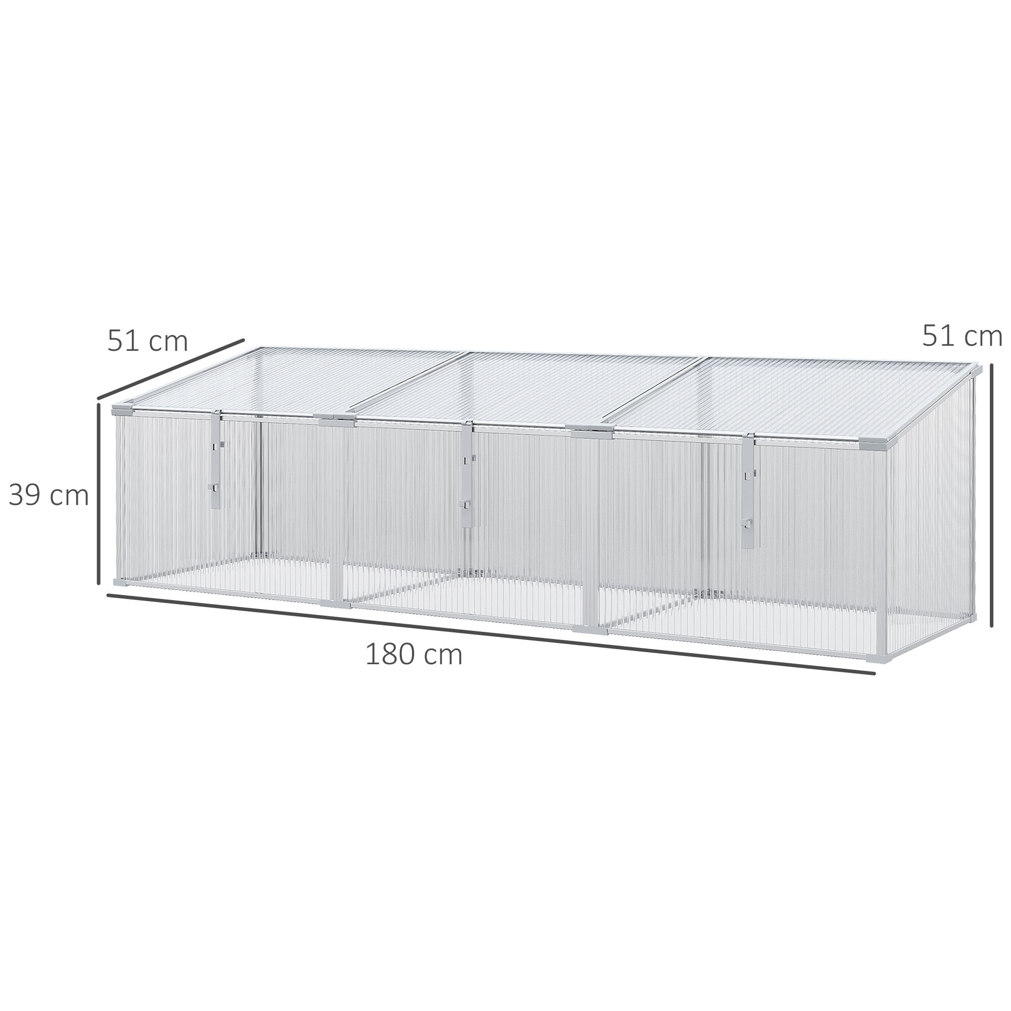 Outsunny Invernadero de Jard&iacute;n de Policarbonato y Aluminio 180x51x51 cm Vivero Casero con 3 Techos Ajustables Protecci&oacute;n UV30+ para Huerto Terraza Patio Transparente, , large Imagen numero 3