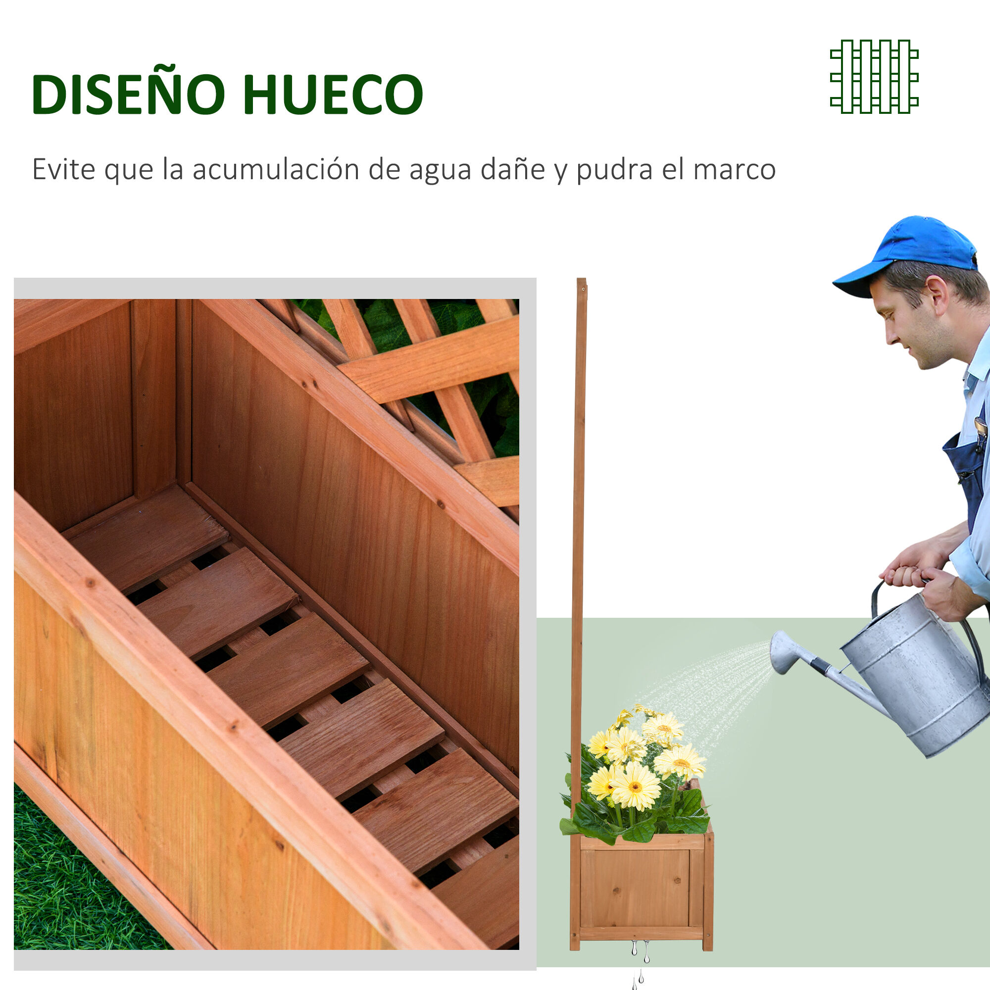 Outsunny Jardinera con Enrejado de Madera Maciza para jard&iacute;n, , large Imagen numero 4