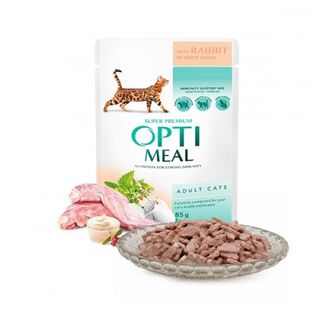 Optimeal Pienso húmedo para gatos Conejo en salsa blanca