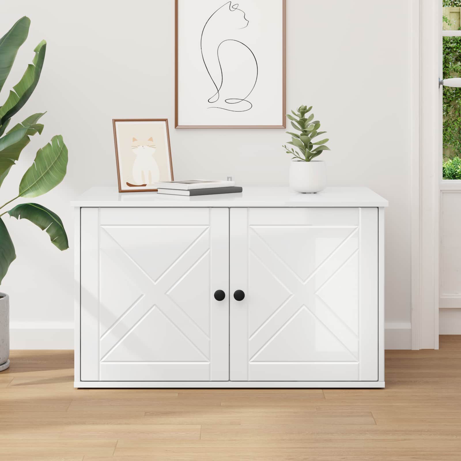 vidaXL Casa para Gatos Brillante 85 x 55 x 50 cm Madera de ingenier&iacute;a, , large Imagen numero 5