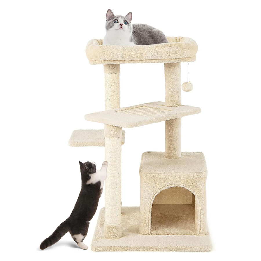 COSTWAY Árbol para Gatos de 4 Niveles, Torre para Gatos con Postes para Rascar, Plataforma Superior de Felpa, Condominio para Gatos, Área de Juegos para Gatitos, árbol de Actividad Interior (Beige) thumbnail