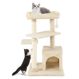 COSTWAY Árbol para Gatos de 4 Niveles, Torre para Gatos con Postes para Rascar, Plataforma Superior de Felpa, Condominio para Gatos, Área de Juegos para Gatitos, árbol de Actividad Interior (Beige)