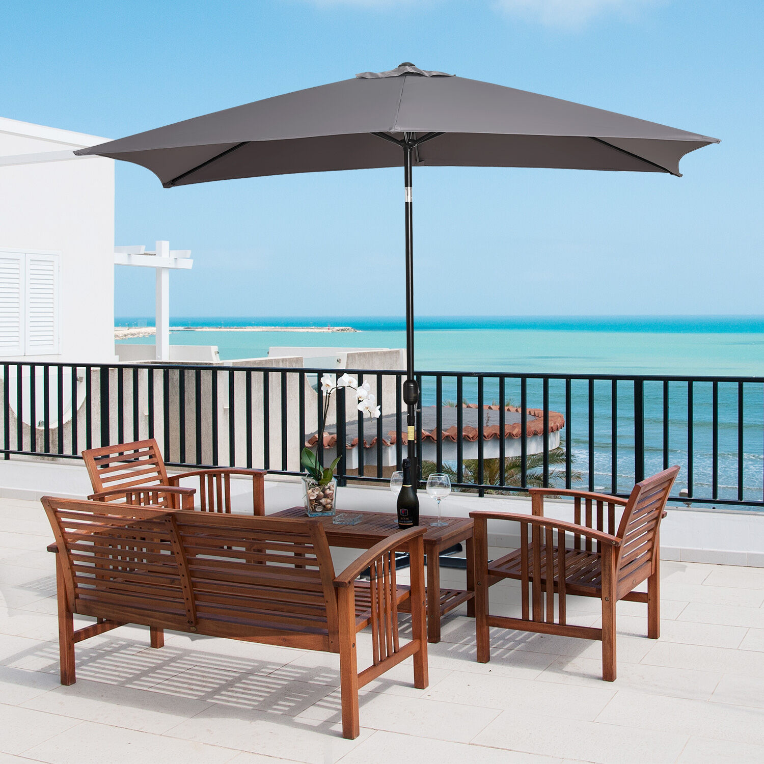 Outsunny Sombrilla de Aluminio 200x300x240 cm Parasol Rectangular de Jard&iacute;n Inclinable con Manivela y Poste Desmontable para Terraza Piscina Patio Exterior Gris, , large Imagen numero 2