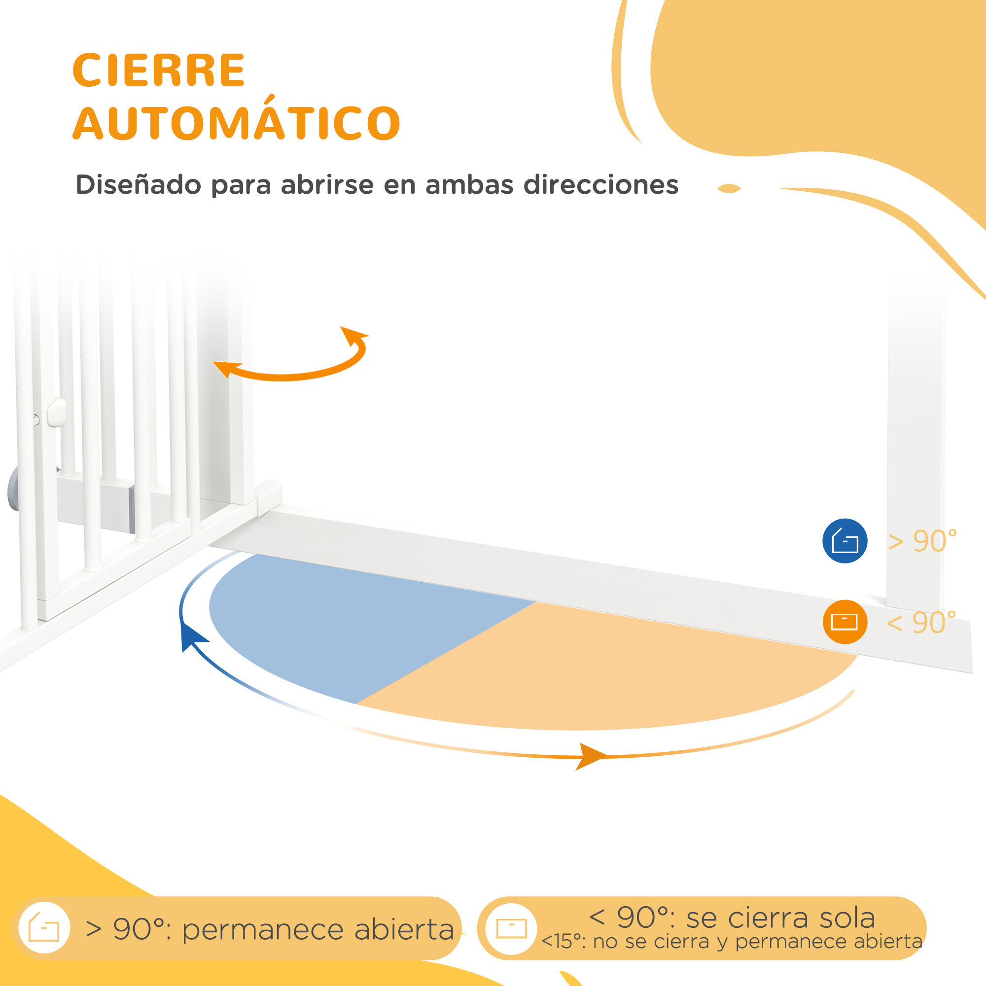 PawHut Barrera de Seguridad para Perros con 1 Puerta Peque&ntilde;a Barrera para Mascotas Extensible con Cierre Autom&aacute;tico y Sistema de Doble Bloqueo para Puerta Pasillo Escalera 74-101x104,1 cm Blanco, , large Imagen numero 5