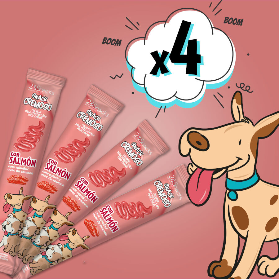 4 sobres x 15 g 2&Snacks Snacks Cremosos con Salm&oacute;n para perros, , large Imagen numero 2