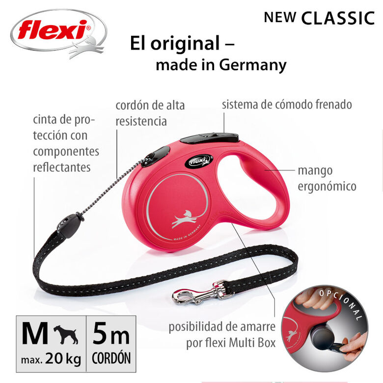 Flexi New Classic Correa de Cordón Extensible Roja para perros thumbnail