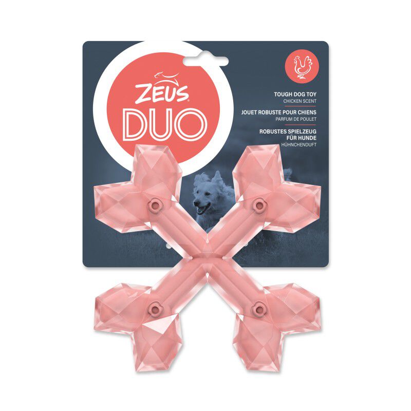 Juguete para masticar perro Zeus Duo Cross Hueso, 15 cm, Coral, aroma a Pollo, , large Imagen numero 1