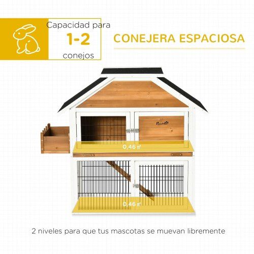 PawHut jaula para conejos de madera exterior, , large Imagen numero 3