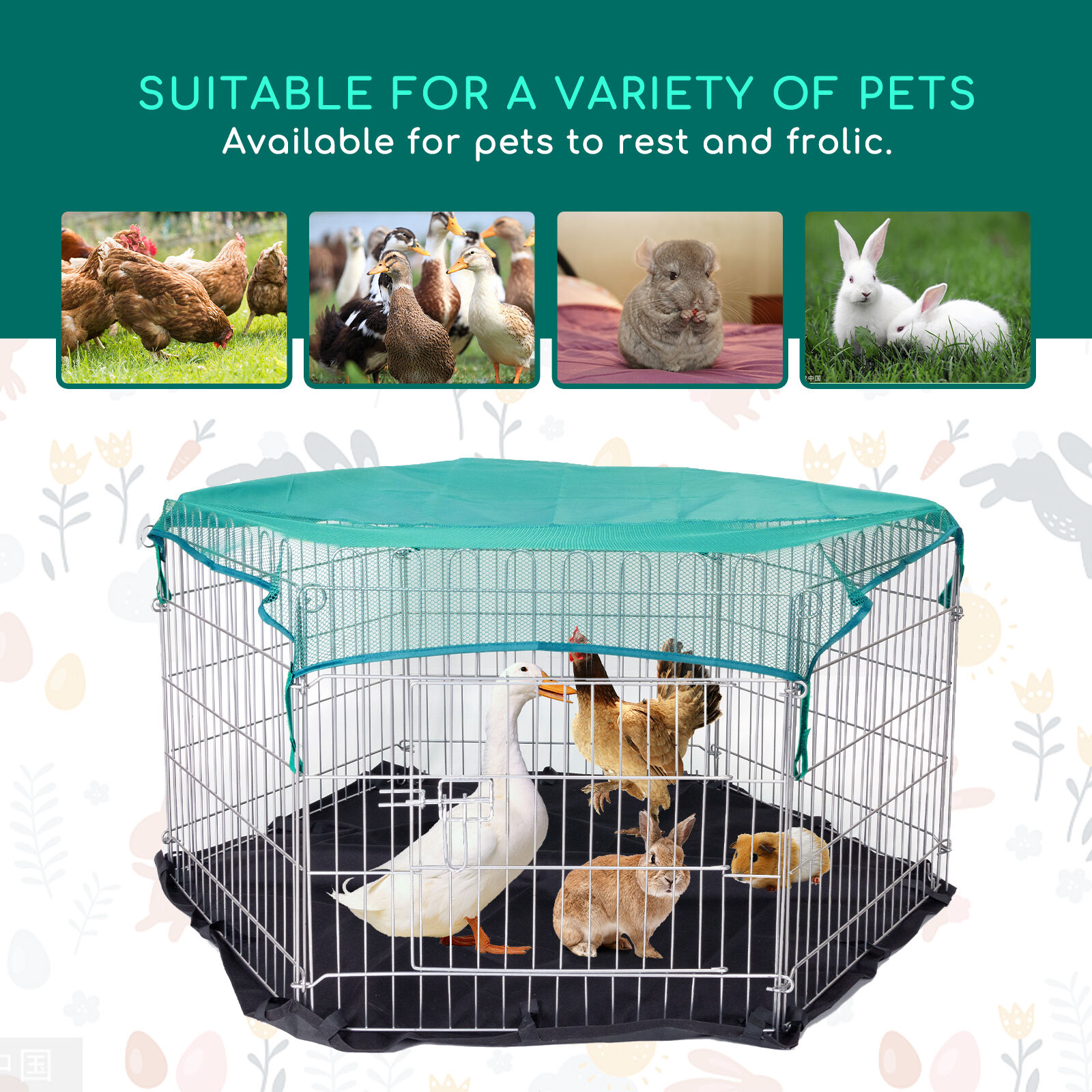 Nobleza 6 Paneles Plegable Jaula para Mascotas Peque&ntilde;os, Valla Met&aacute;lica para H&aacute;mster, Recinto Exterior Protegido para Conejos - Tama&ntilde;o (L112*W96*H56.5cm)(1), , large Imagen numero 4