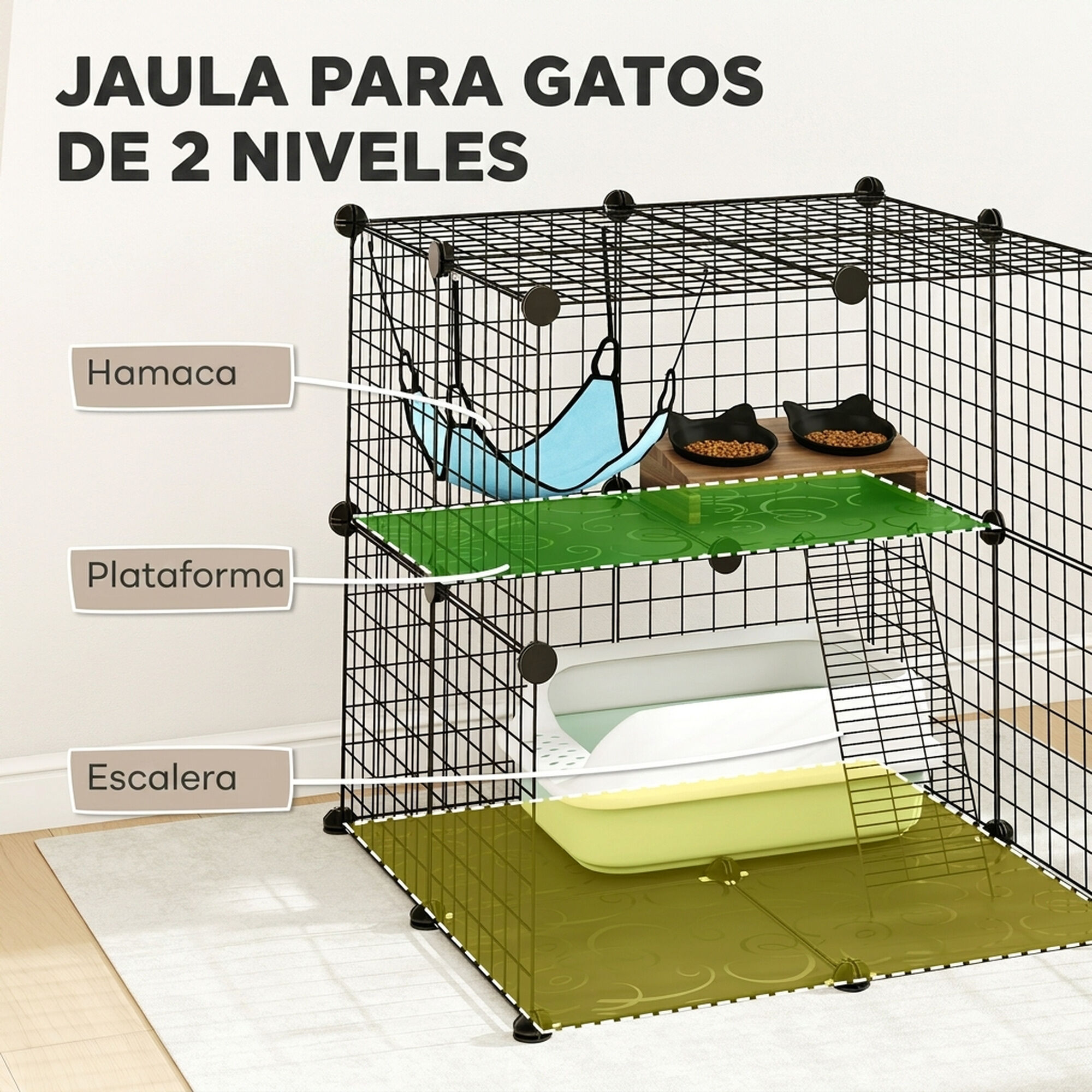 PawHut Jaula para Gato Negro, , large Imagen numero 10
