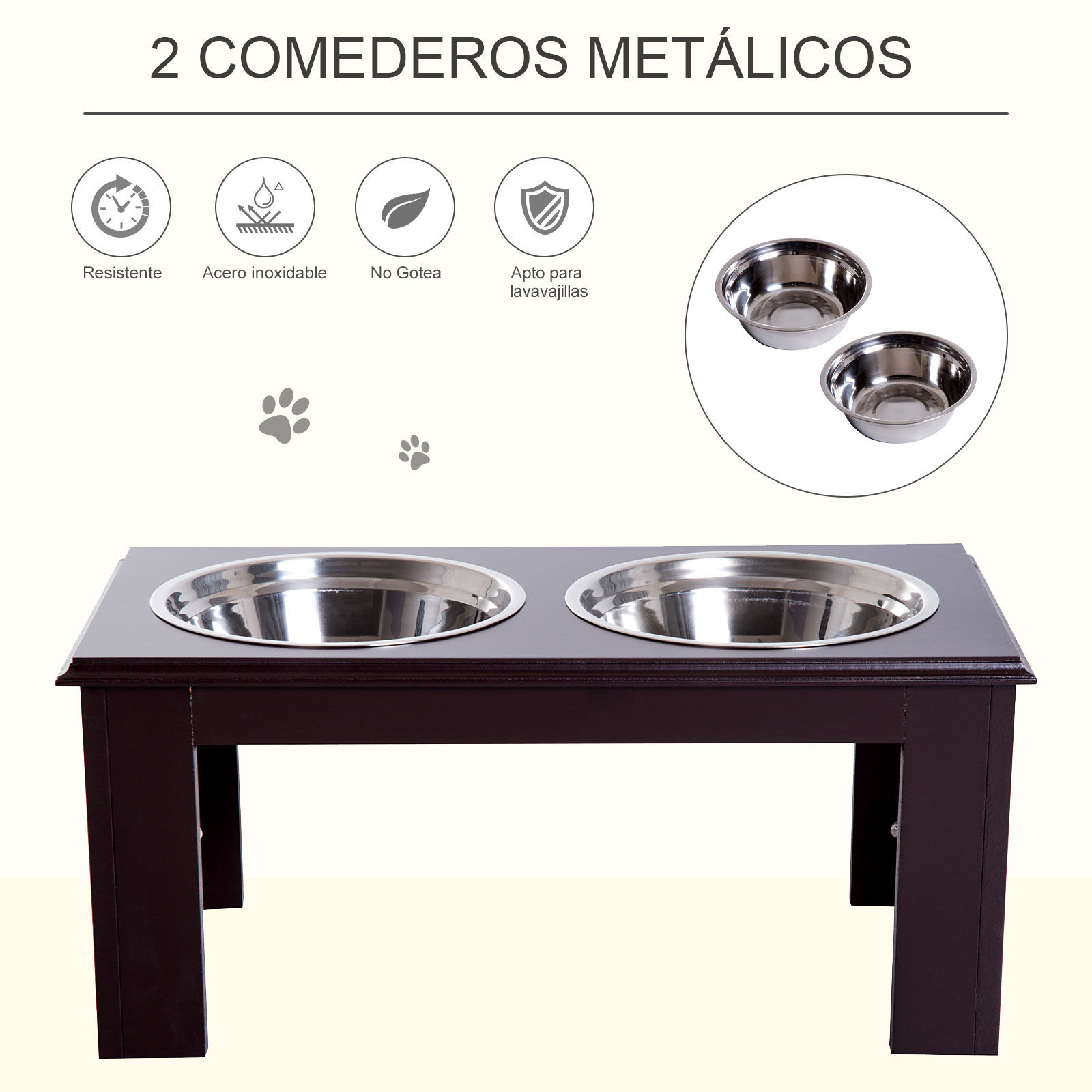 Pawhut comedero elevado doble marr&oacute;n para perros, , large Imagen numero 4