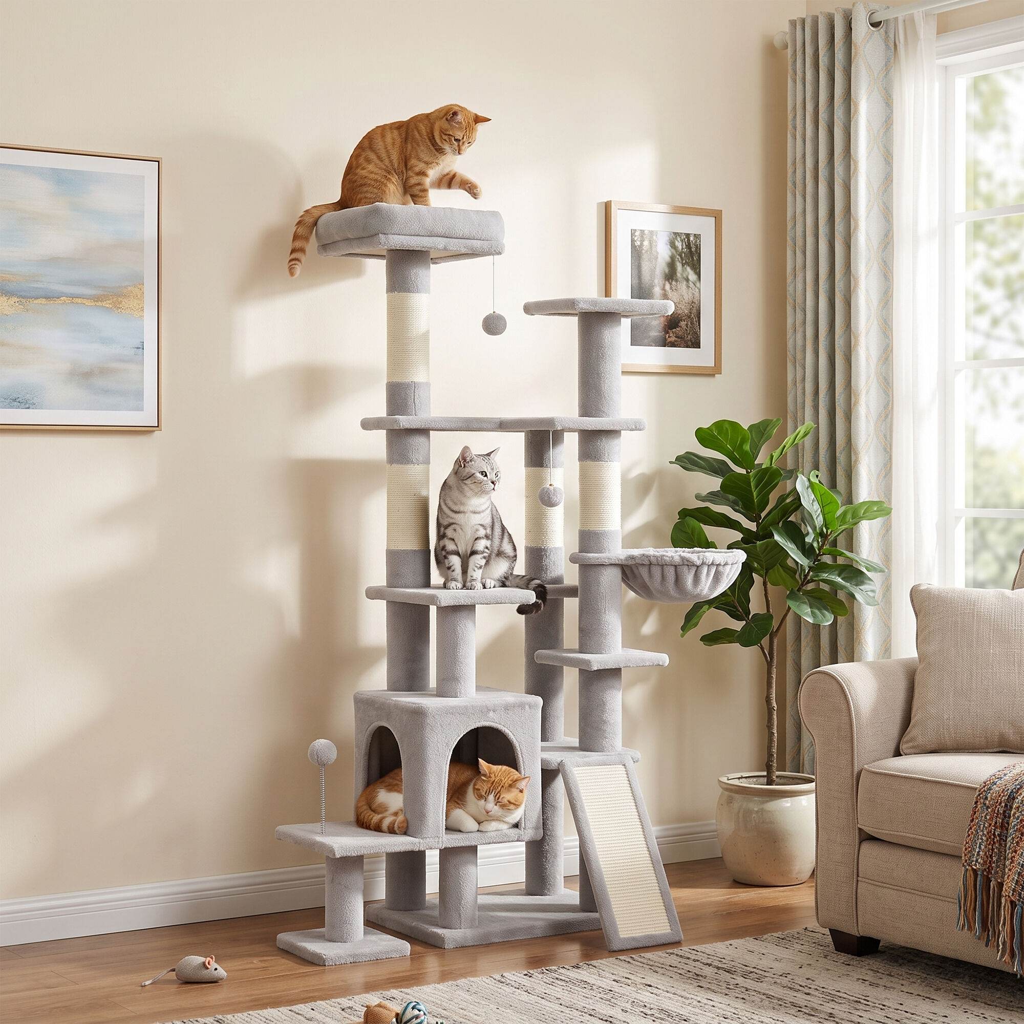 PawHut &Aacute;rbol para Gato Gris claro, , large Imagen numero 2