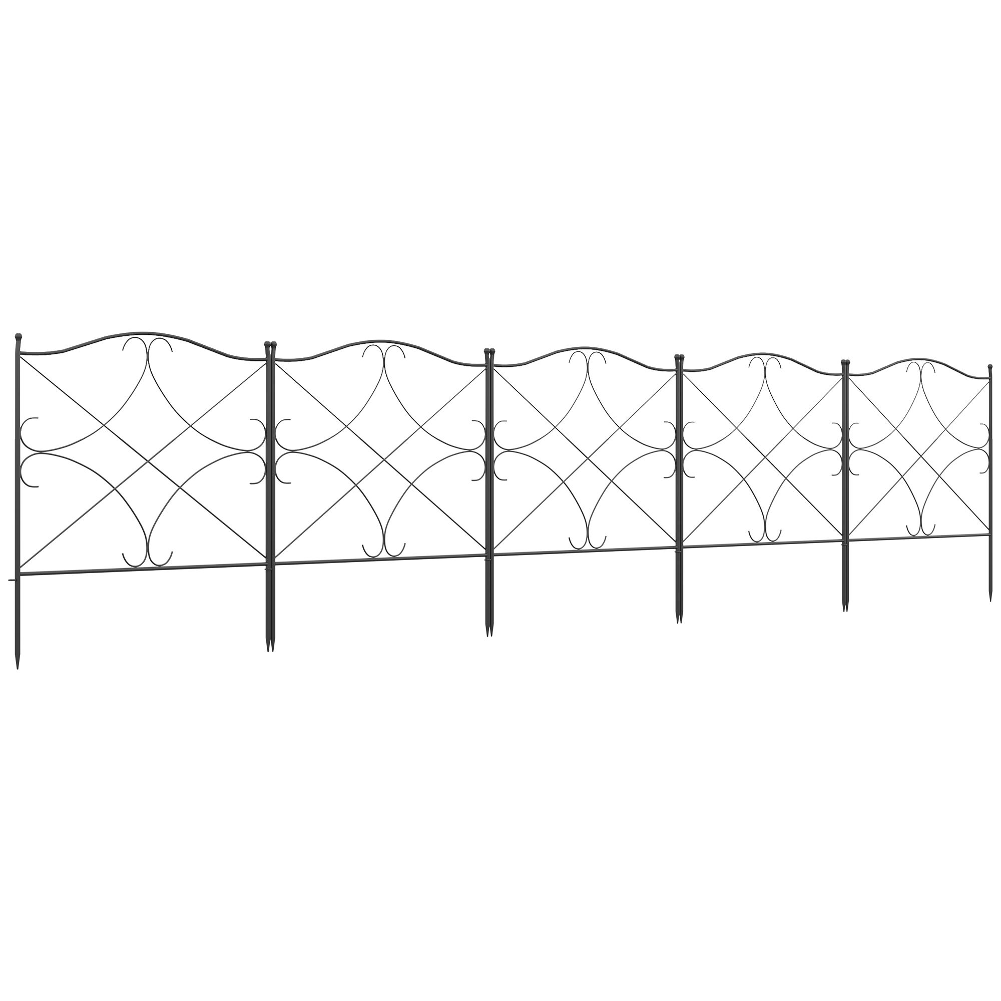 Outsunny Vallas Decorativas para Jard&iacute;n de 5 Paneles 305x62 cm Cerca de Privacidad de Metal con Estacas y Bordes de C&eacute;sped Barrera para Animales Negro, , large Imagen numero 1