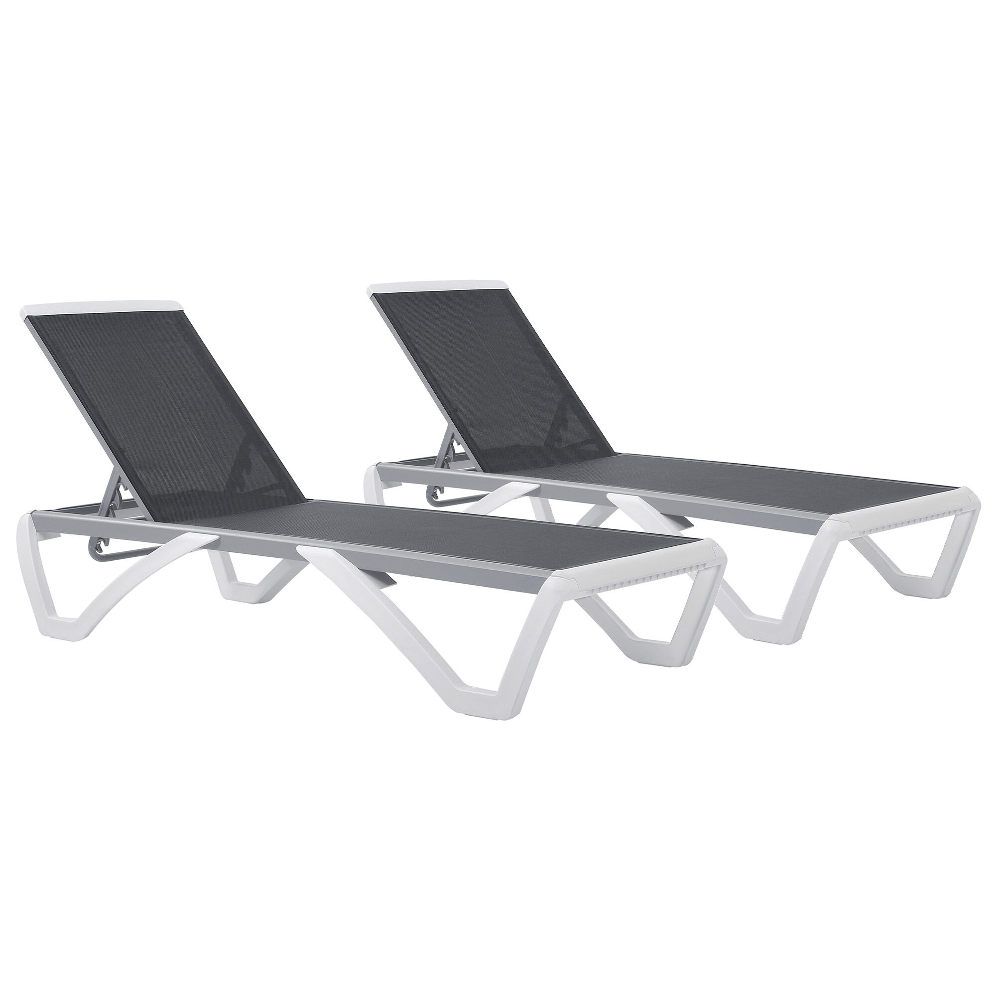 Outsunny Conjunto de 2 Tumbonas Reclinables de Aluminio Tumbonas de Jard&iacute;n con Respaldo Ajustable en 5 Niveles y 2 Ruedas para Terraza Balc&oacute;n Piscina 170x67,5x95 cm Gris y Blanco, , large Imagen numero 1