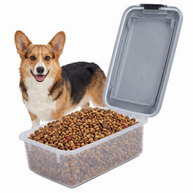 Nobleza Contenedor de Comida para Mascotas 10L, Cubo Herm&eacute;tico para Pienso con Ruedas y Tapa Abatible, Tanque Transparente de Almacenamiento con Pala, Libre de BPA, Gris