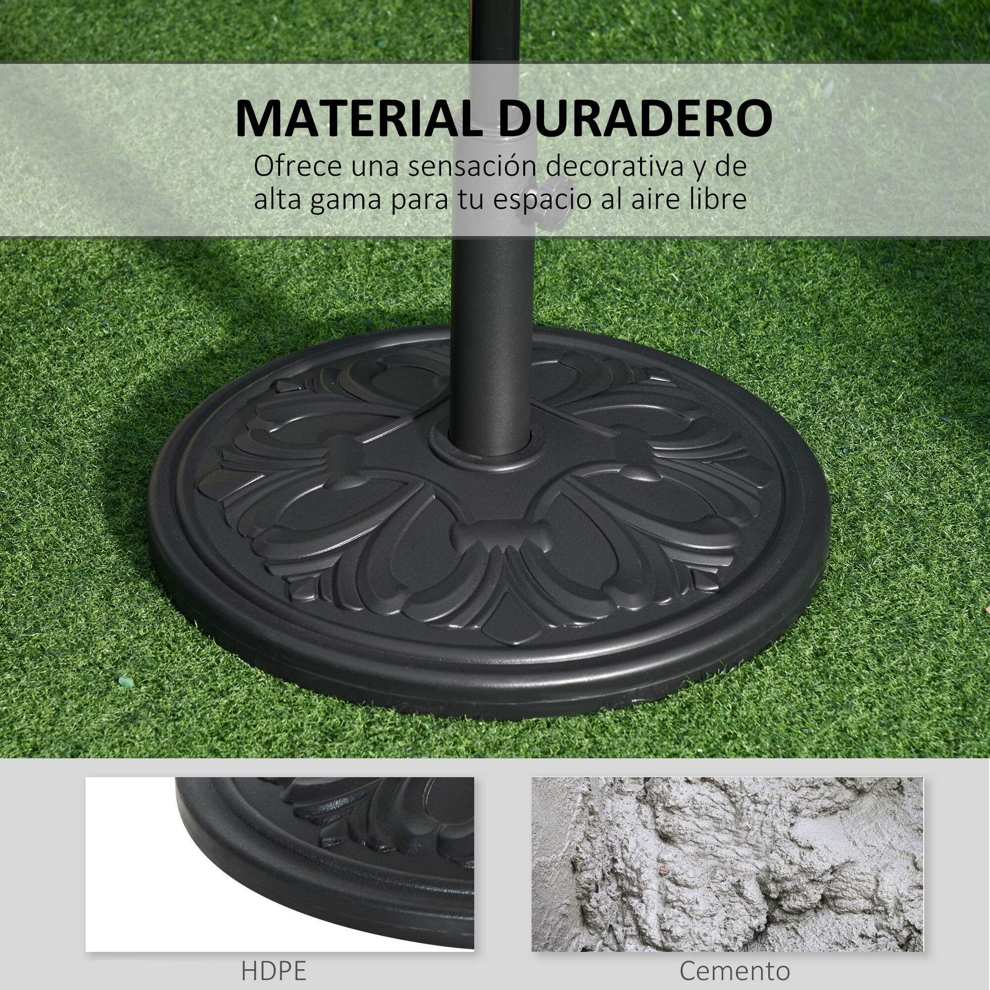 Outsunny Base de Sombrilla Peso 13 kg Soporte para Parasol Redondo de HDPE y Cemento para Poste de Paraguas de &Oslash;35/38/48 mm para Terraza Patio Jard&iacute;n Playa &Oslash;48x34 cm Negro, , large Imagen numero 5