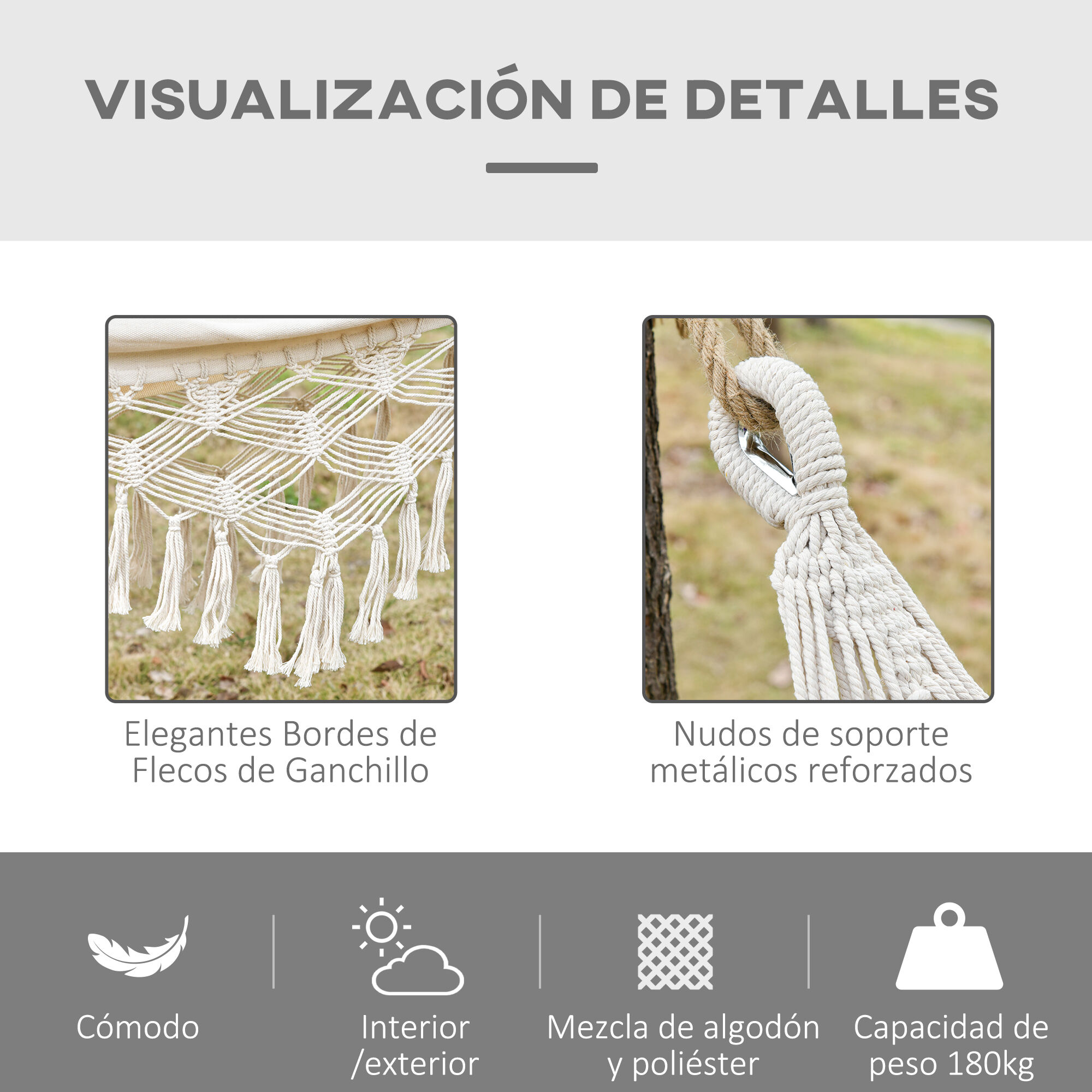 Outsunny Hamaca Colgante Crema, , large Imagen numero 4