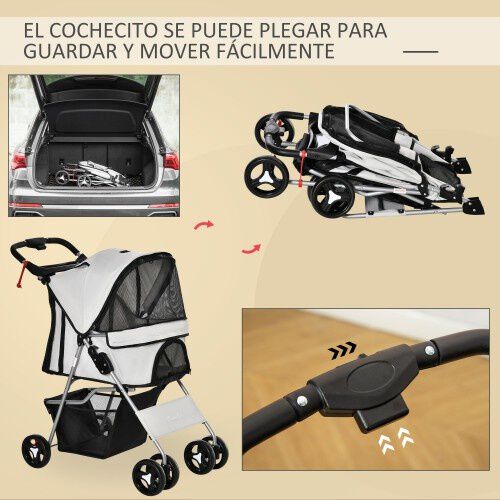 PawHut Cochecito Plegable Gris para mascotas, , large Imagen numero 4