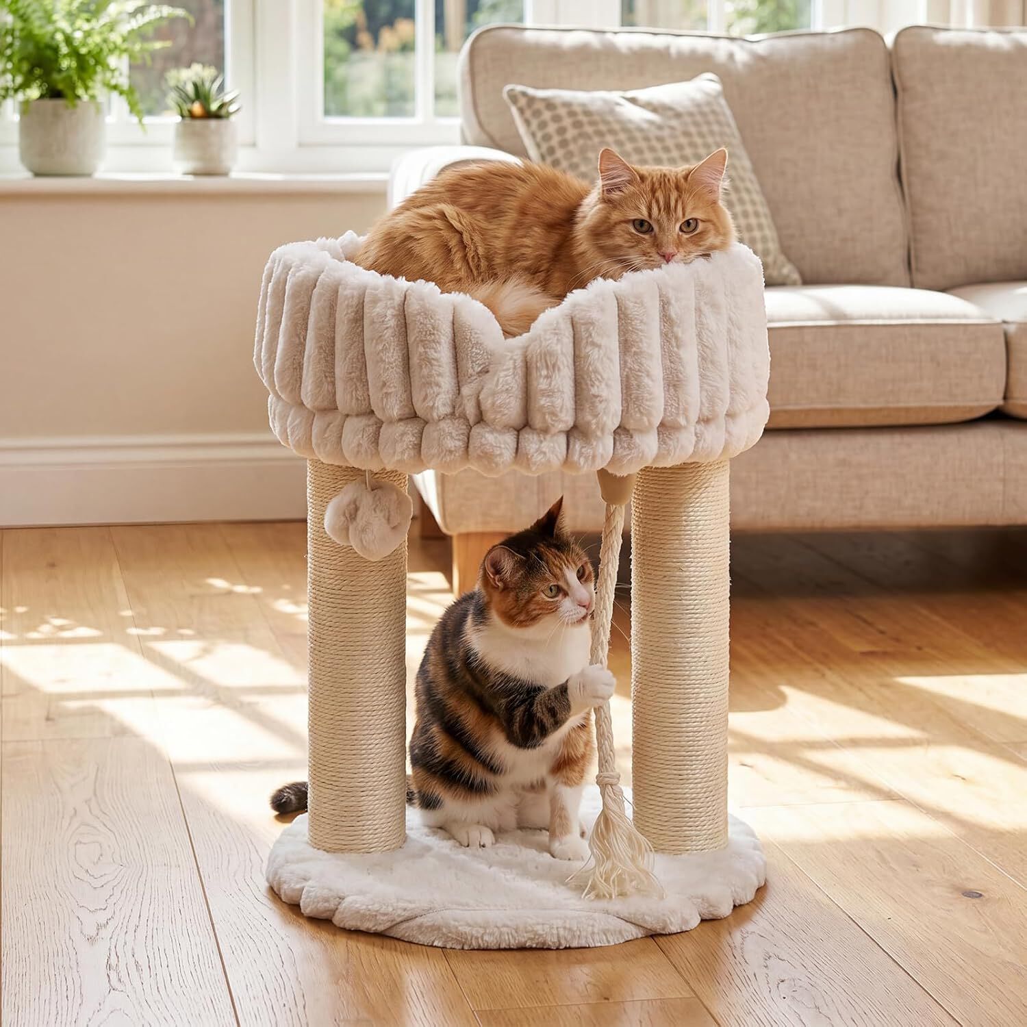 COSTWAY 40 x 40 x 50,5 cm &Aacute;rbol para Gatos Peque&ntilde;o (Beige) | Torre para Gatos con Plataforma Superior de Felpa, Rascadores de Sisal, Bola Colgante, Torre gato Interior para Mascotas, , large Imagen numero 2