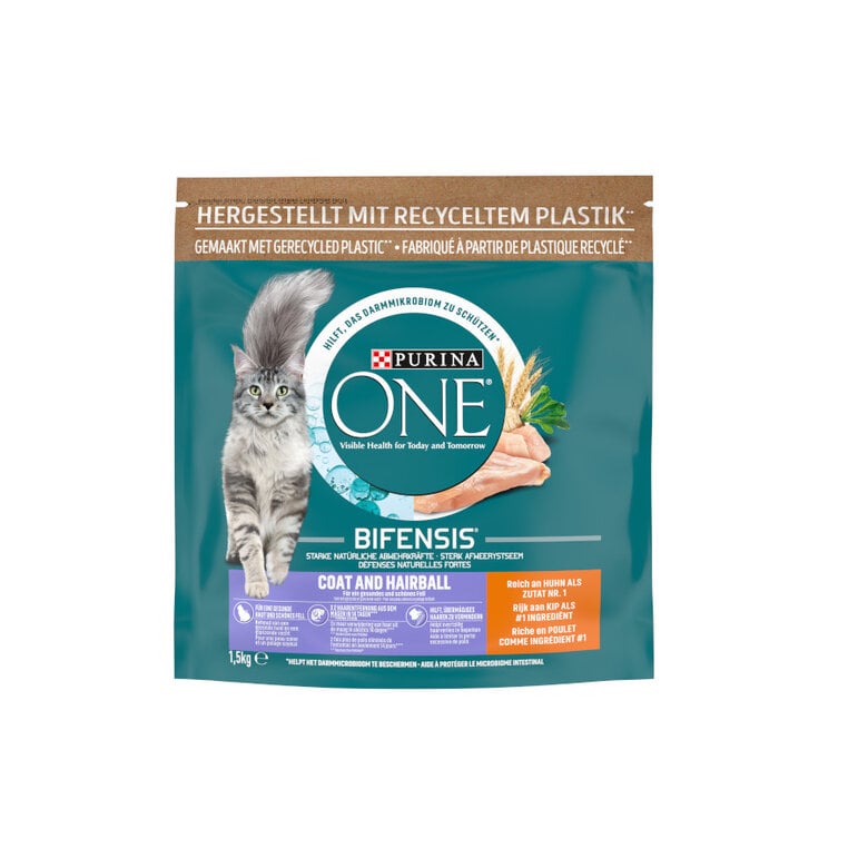 1.5 kg Purina One Bifense Coat&Hairball Pollo pienso para gatos