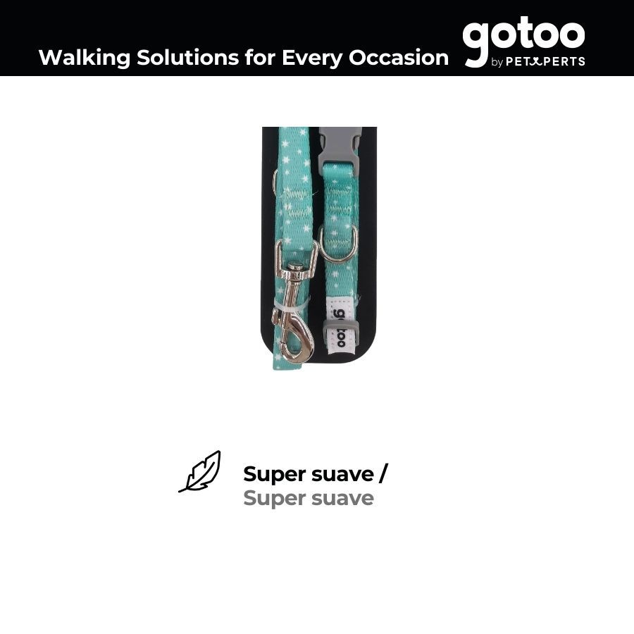 Gotoo Set Correa y Collar estampado con estrellas verde para perros, , large Imagen numero 3