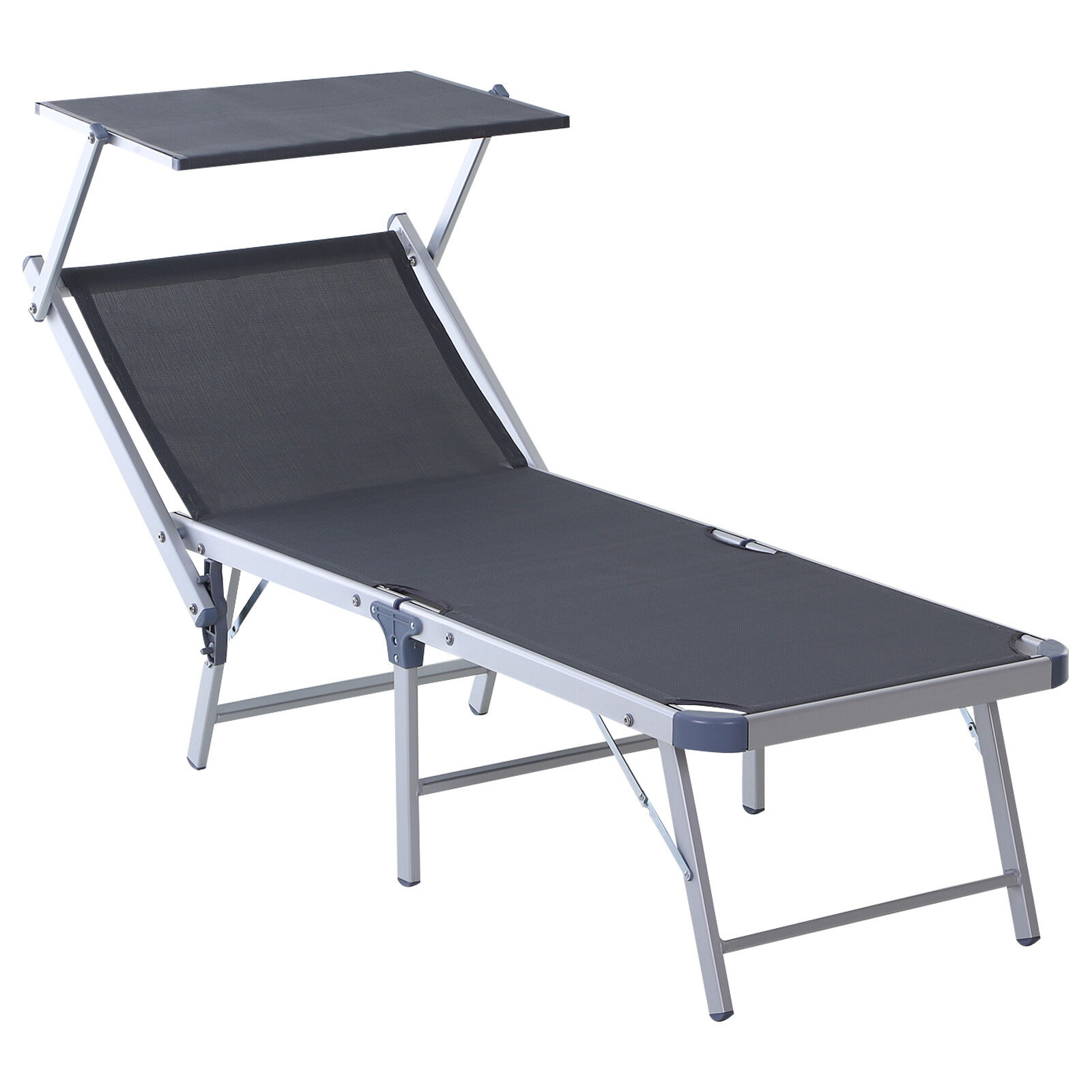 Outsunny Tumbona Plegable y Reclinable de Aluminio con Toldo Incorporado para Piscina Jard&iacute;n Terraza Exterior Carga 120 kg 169x72x50/70cm Gris, , large Imagen numero 1