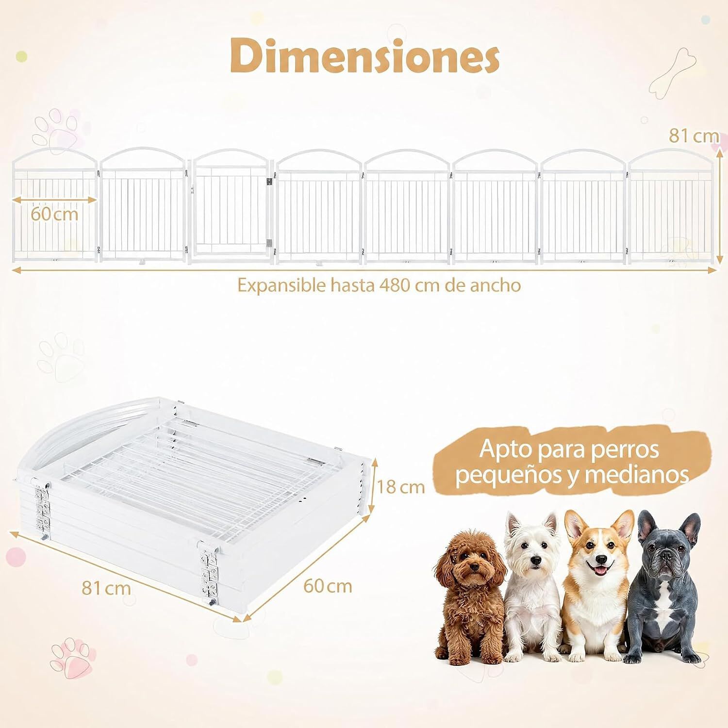 COSTWAY Parque para Perros de 8 Paneles con Puerta de Seguridad con Estructura Met&aacute;lica, Corral para Perros Peque&ntilde;os y Medianos, Corralito para Perros Plegable para Interior Exterior, Blanco, , large Imagen numero 3