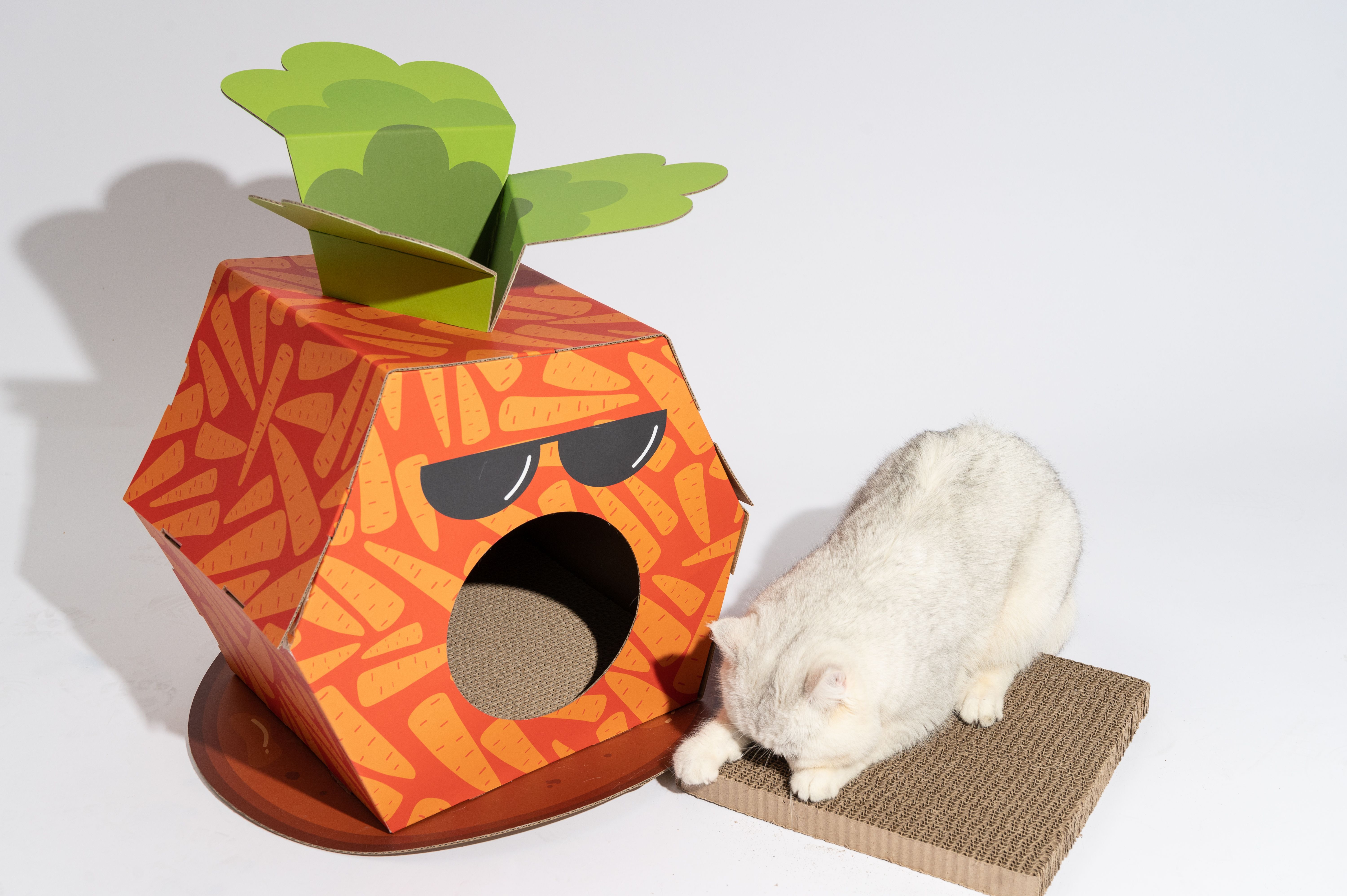 FOFOS | Caja de Cart&oacute;n Zanahoria con Panel Rascador - Para Gato, , large Imagen numero 2