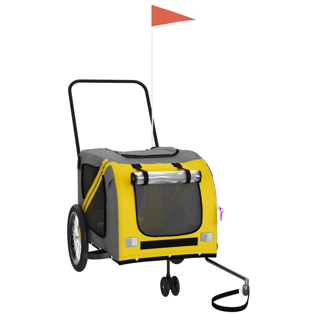 vidaXL Remolque bicicleta para perros hierro tela Oxford amarillo gris, , large Imagen numero 10