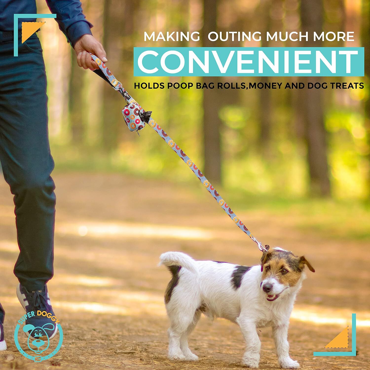 Dispensador de Bolsas Caca Perro Super Doggy&reg; - Porta Bolsas de Excrementos con Mosqueton - Bolso Accesorios para Mascotas - Incluye un Rollo de Bolsas (Donuts), , large Imagen numero 5