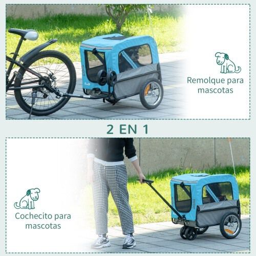 PawHut Remolque Azul con Negro para perros, , large Imagen numero 3