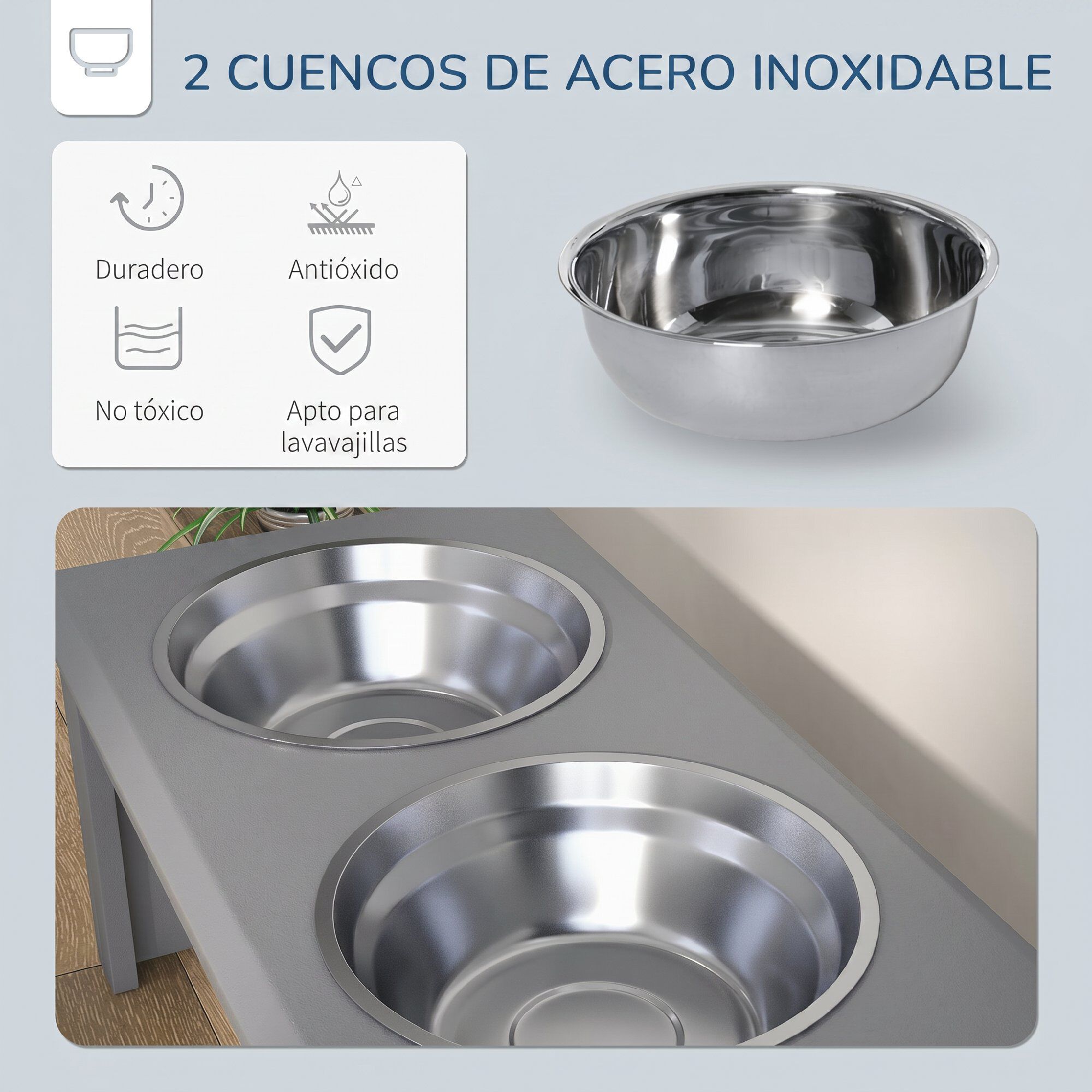 PawHut Comedero para Perro Gris, , large Imagen numero 5